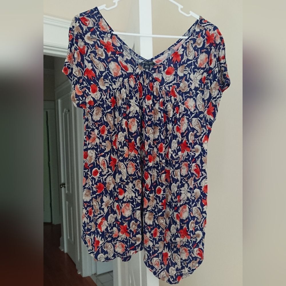 Lucky brand floral blouse in orange & blue size L